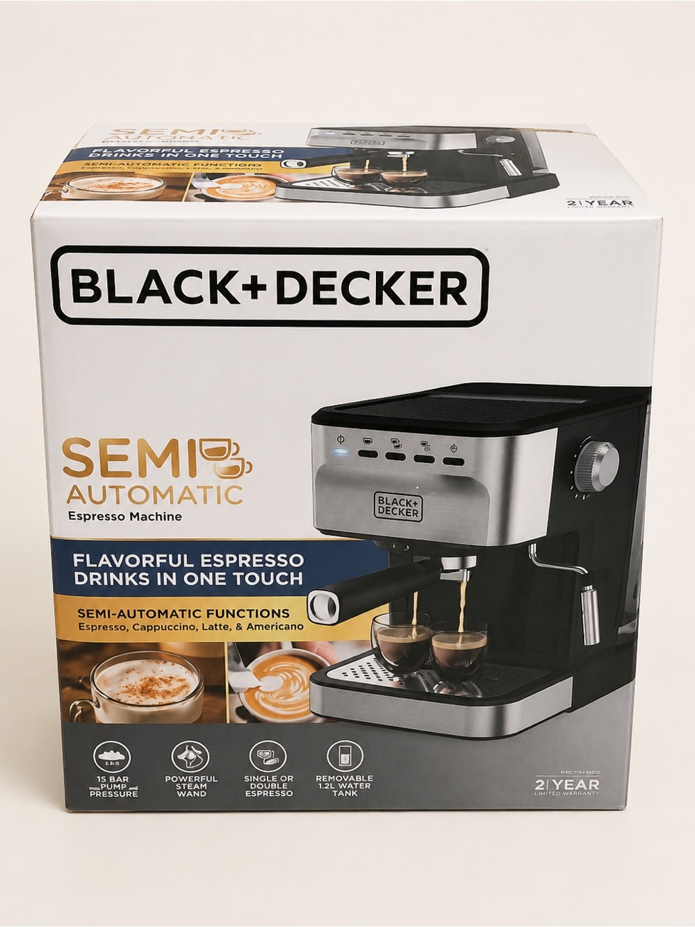 Black & Decker Stainless Steel and Black Semi-Automatic Espresso Maker